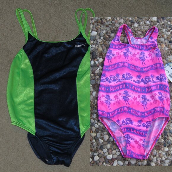 NWT 2 SPEEDO Swim Suits Neon Green & Navy Blue Xtra Life & Pink Racer Ba… - Picture 1 of 2